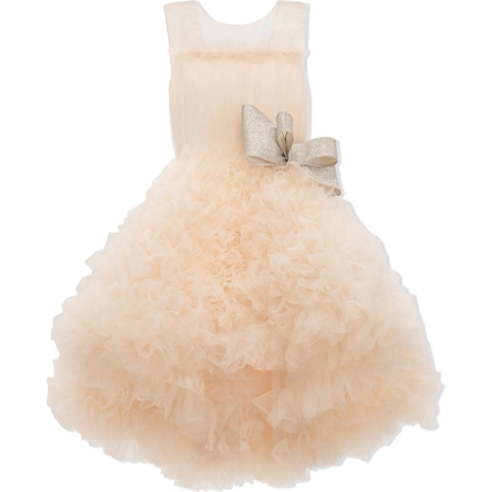 Tulleen Girls Elegant Cream Ruffled Dress